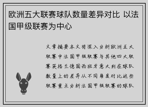 欧洲五大联赛球队数量差异对比 以法国甲级联赛为中心