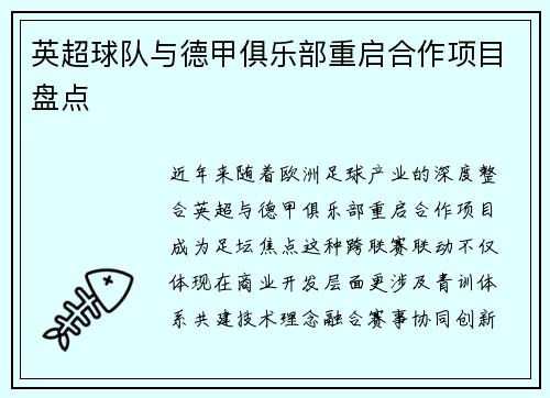 英超球队与德甲俱乐部重启合作项目盘点