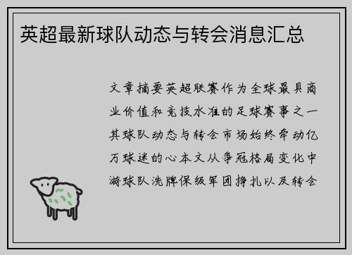 英超最新球队动态与转会消息汇总